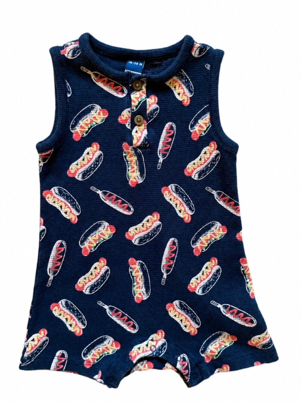 Old Navy Unisex Hot Dog Henley Romper for Baby — Size 18–24M